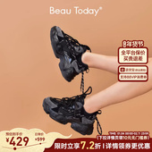 女鞋 春季 BT厚底鞋 BeauToday小众黑色老爹鞋 休闲运动鞋 增高炸街