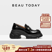 单鞋 BeauToday厚底乐福鞋 真皮英伦风小皮鞋 女增高厚底鞋 女款 春季
