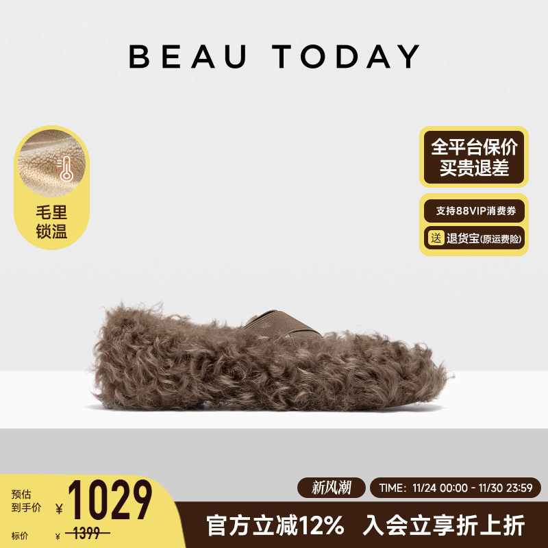 BeauToday法式玛丽珍鞋毛毛鞋