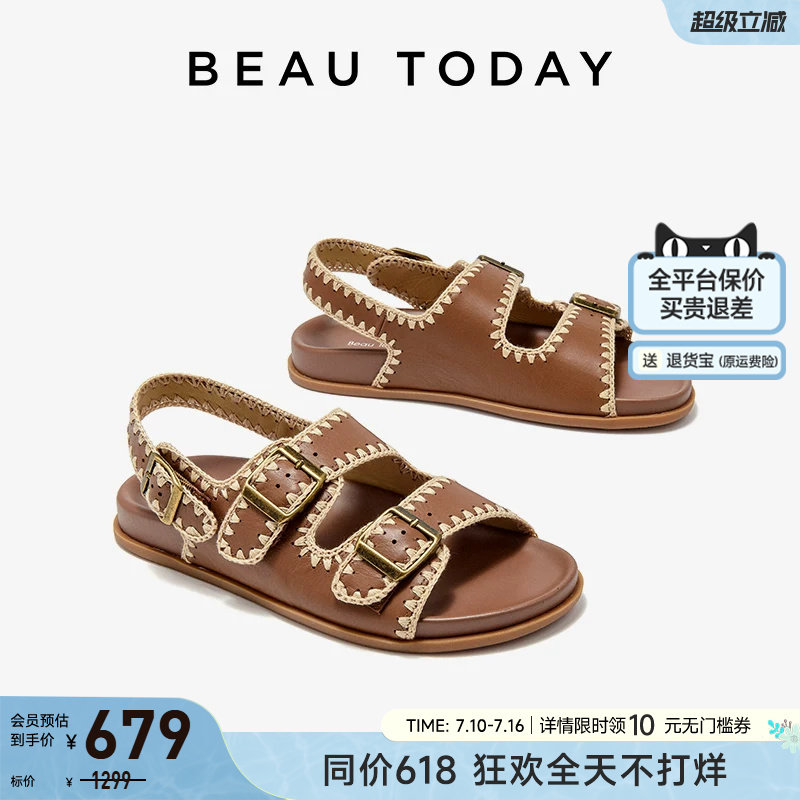 【彝绣传承】BeauToday勃肯凉鞋女夏季一字带罗马凉鞋外穿凉鞋女