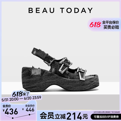 BeauToday高跟厚底露趾舒适凉鞋