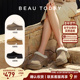 BeauToday厚底勃肯鞋 半拖 增高穆勒鞋 女一脚蹬毛毛鞋 女外穿厚底鞋