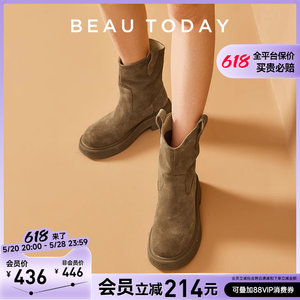 BeauToday厚底马丁靴女秋季短靴