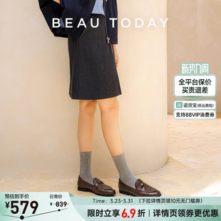 女BT真皮浅口单鞋 英伦风小皮鞋 女一脚蹬春季 BeauToday平底乐福鞋
