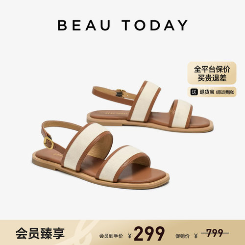 BeauToday平底圆头一字带凉鞋