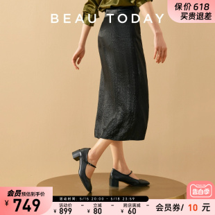 女BT法式 BeauToday单鞋 芭蕾粗跟高跟鞋 玛丽珍小皮鞋 女2024新款 女