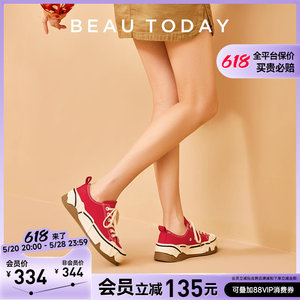 厚底帆布鞋BeauToday低帮运动