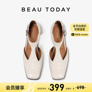 【清仓款】BeauToday法式玛丽珍鞋女款粗跟芭蕾舞鞋真皮小皮鞋子