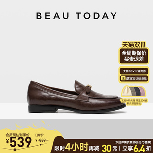 BeauToday花園舞會黑色樂福鞋 英倫風小皮鞋 女平底淺口單鞋 女新款