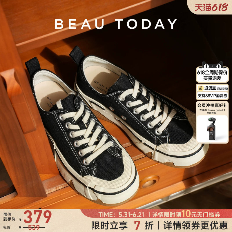 BeauToday蛋壳帆布鞋女款厚底低帮鞋增高BT运动休闲鞋女新款单鞋