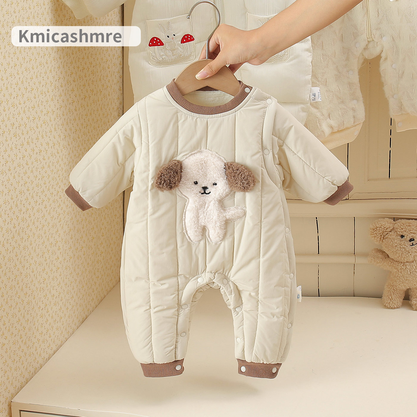 婴儿冬季加绒连体衣棉服可爱宝宝冬天加厚棉衣冬装外出抱衣服