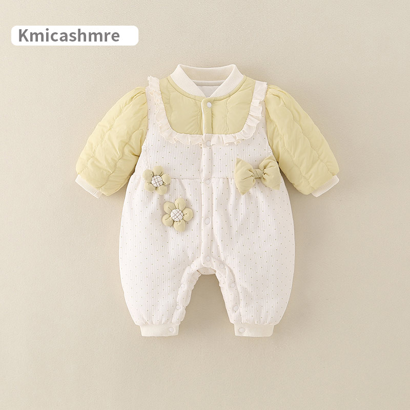 新生婴儿衣服秋冬装可爱1满3月女宝宝连体衣夹棉保暖洋气外出哈衣