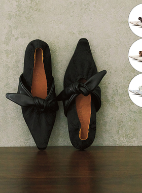 faytobe 26新款小众尖头女巫鞋单鞋复古蝴蝶结浅口玛丽珍鞋