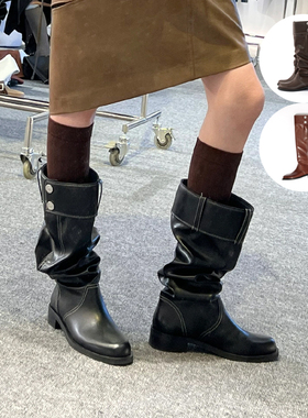 lost in echo 2025新款仿裤筒堆堆靴圆头厚底增高骑士靴百搭靴子