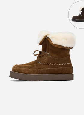 cotemp 26新款休闲羊毛中筒靴厚底防滑雪地靴系带加绒靴子女