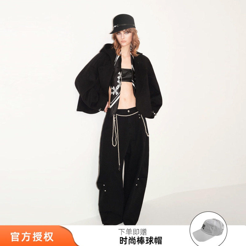 tokokkino 26春夏新款黑色柳丁手缝弯刀裤拖地阔腿裤显瘦百搭裤子,女装/女士精品,休闲裤,淘宝优惠券,粉丝福利购,淘宝优惠卷