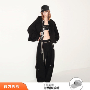 nana同款tokokkino 26新款黑色柳丁手缝弯刀裤拖地阔腿裤显瘦裤子