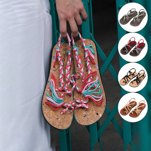 Marmoris 2026夏季新款泰国彩色手工编织凉鞋平底夹脚露趾凉鞋女