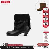 cotemp2025新款 翻折圆头褶皱靴通勤短靴复古高跟堆堆靴经典 靴子女