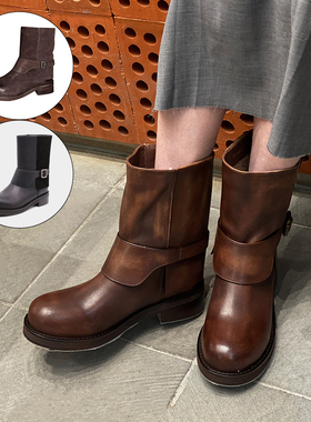 蔡文静同款AFFLATUS3 25新款Cloak斗篷靴厚底短靴圆头擦色靴子女