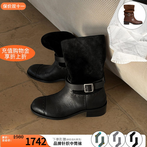 unfolio皮带扣短筒靴