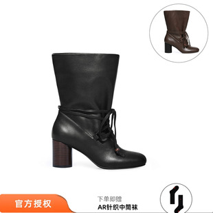 unfolio 26新款束带粗跟短靴复古系带靴子女M星店