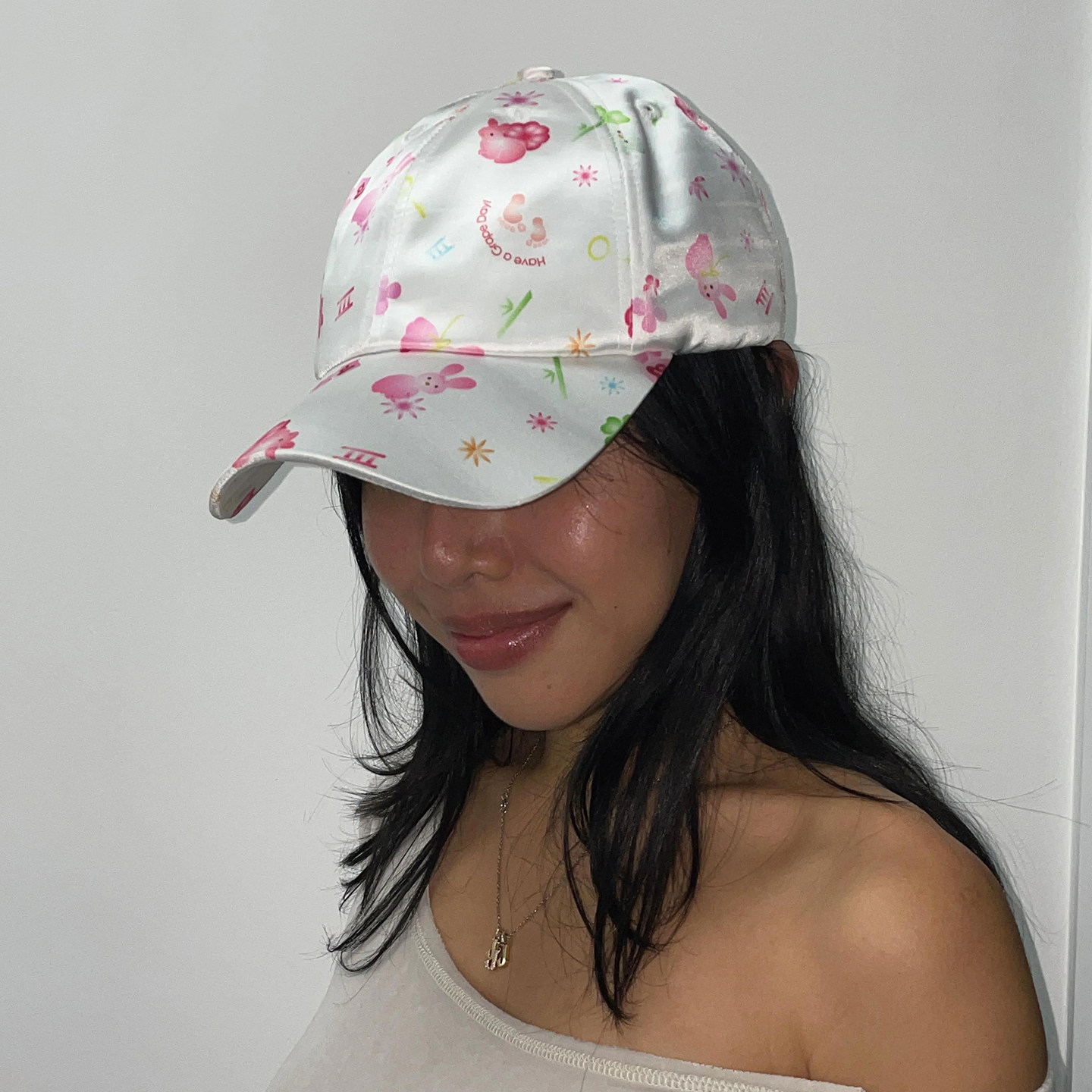 GRAPE早春新款印花缎面棒球帽