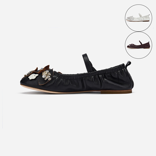 平底单鞋 cotemp 女 浅口玛丽珍鞋 花朵钉珠奶奶鞋 26新款 新款