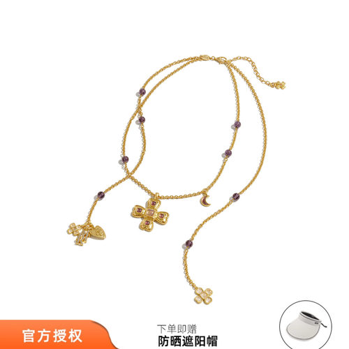 tokokkino 26春夏新款紫色暗影紫水晶蝴蝶结花长项链复古毛衣链
