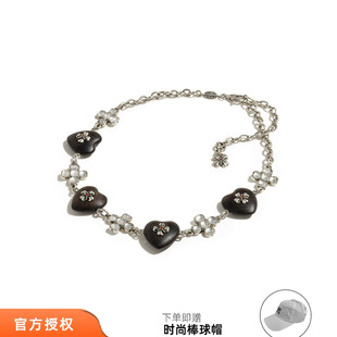 tokokkino 26春夏新款木与晶紫光檀木蝴蝶花短项链爱心锁骨链百搭