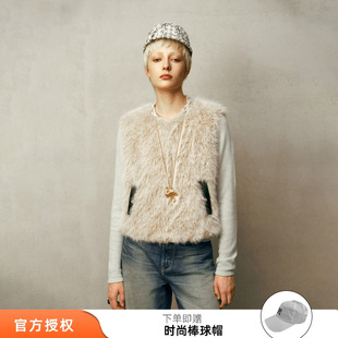 欧阳娜娜同款tokokkino 25新款环保乳白黄狐狸毛拼接坎肩叠穿外套