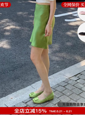 迪丽热巴同款THE SHOO 26新款彩色蚕丝方头芭蕾舞鞋平底奶奶鞋女