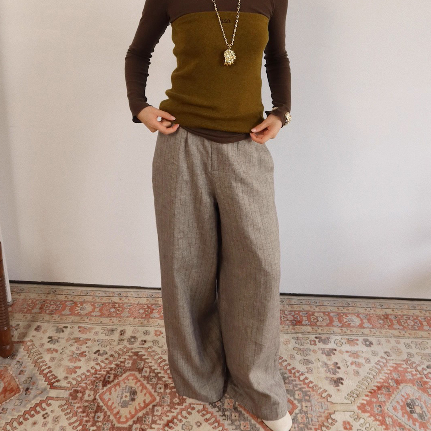 日本特殊纺纱长丝亚麻金银丝阔腿