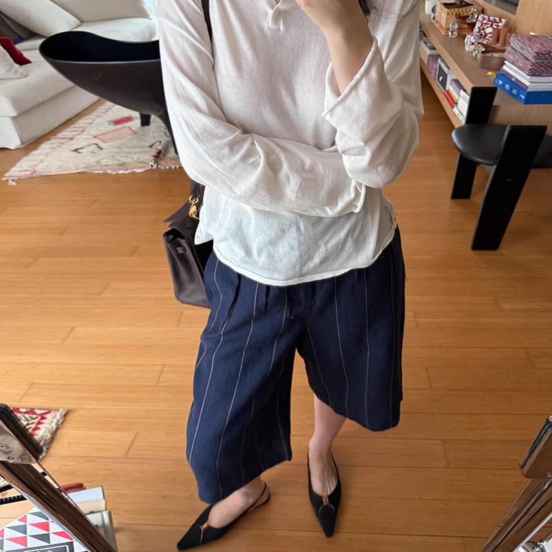 复古压褶宽松直筒休闲裤