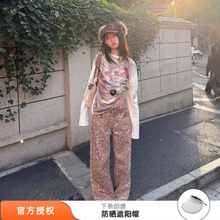 欧阳娜娜同款 2026新款 梅花鹿低腰牛仔裤 阔腿休闲长 tokokkino