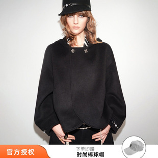 tokokkino 26新款夜行诗黑色粗花斗篷外套阔版大衣显瘦外套女