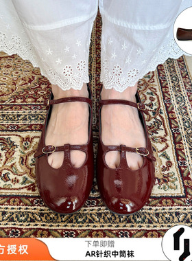 unfolio 26春夏新款复古镂空玛丽珍鞋平底休闲一字带芭蕾舞鞋子女