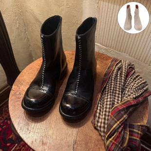 新品 Afflatus3 2025新款巴洛克雕花短靴经典手工圆头马皮靴子女