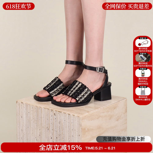 nomorelie直述黑色中跟凉鞋