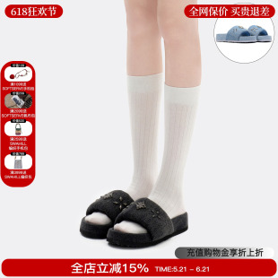 TRAPAR WAVES 26新款水洗牛仔一字凉拖可外穿厚底增高鞋拖鞋女