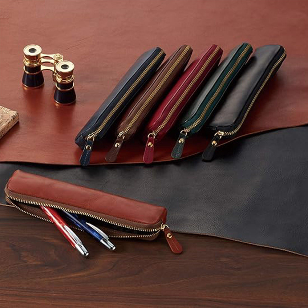 日本Raymay藤井真皮笔袋 复古简约多功能笔盒 便携商务办公文具