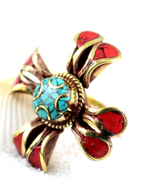 藏族黄铜民族风藏饰戒指手工镶石