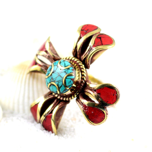 藏族黄铜藏饰戒指可搭配当丝巾扣西藏民族风手工镶石指环