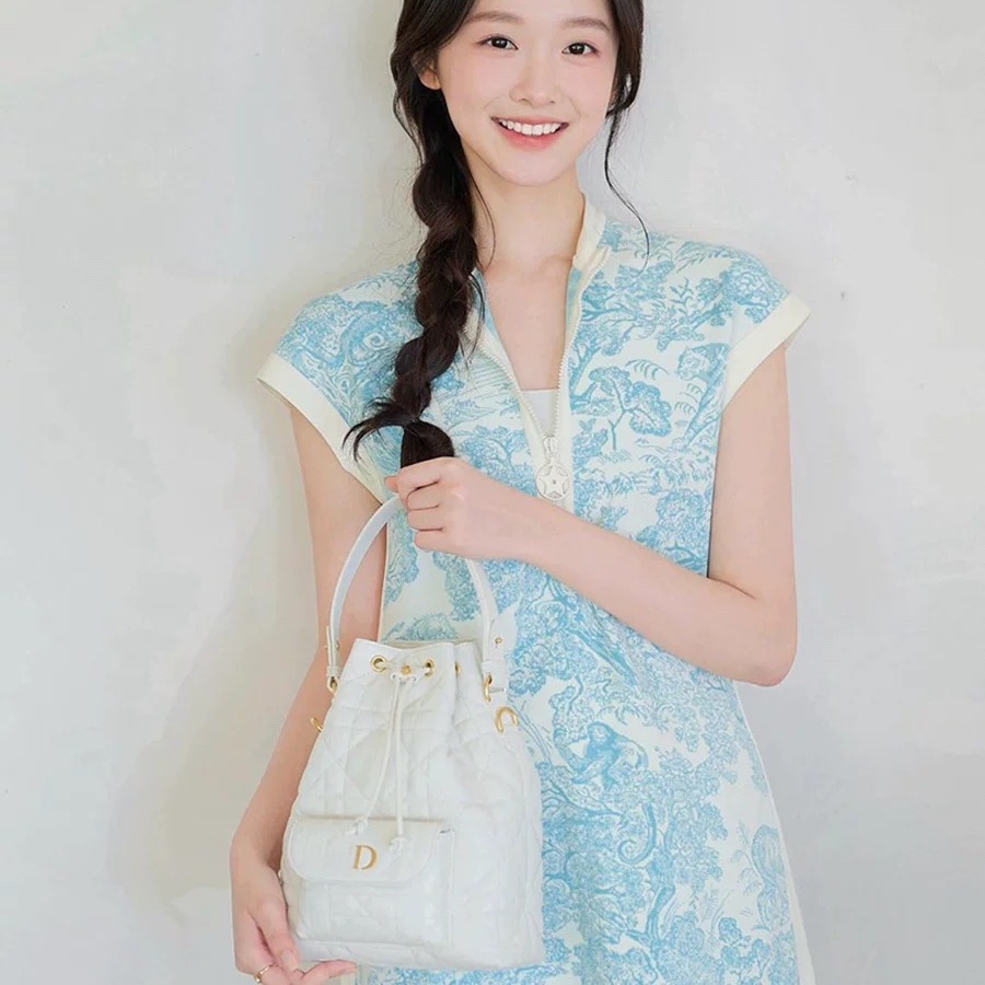 25春夏季新品 动物丛林提花 针织H版型半拉链连衣裙女