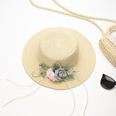 DIY花朵草帽女团建活动户外海边沙滩帽防晒遮阳帽太阳帽平檐帽子