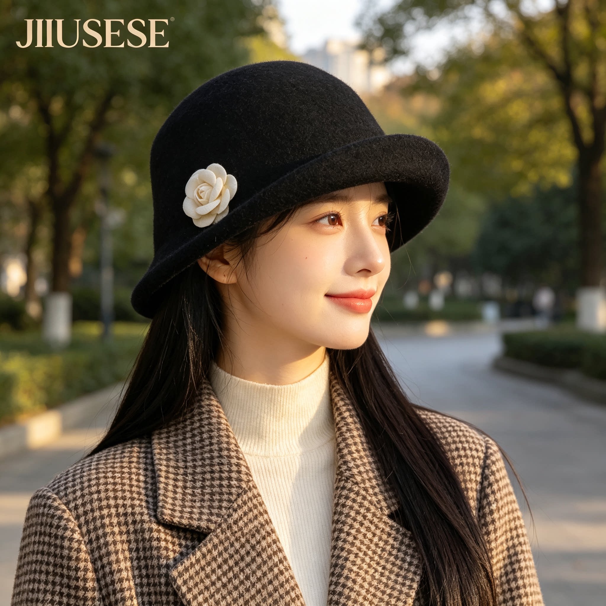 2026新款赫本风珍珠山茶花盆帽女秋冬季高级感渔夫帽出游拍照礼帽