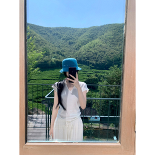 白色小飞袖 GYOKUU 灰 2025ss 针织v领卷边上衣 极简主义