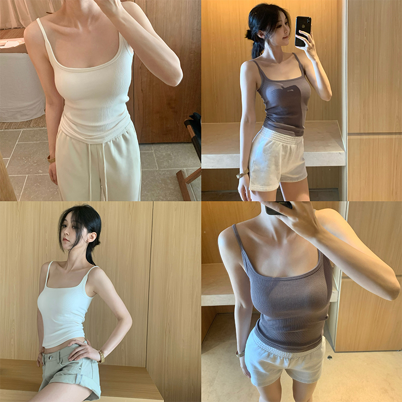 GYOKUU 黑/米/紫灰色 3色自带胸垫弹力吊带背心