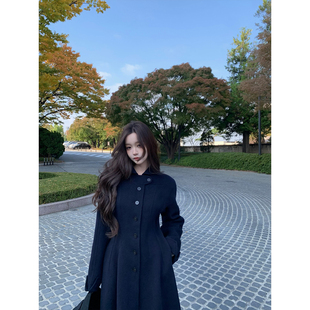 藏青色羊毛收腰款 2025aw 毛呢大衣 赫本假日 GYOKUU