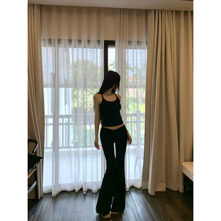 黑色v型低腰蕾丝显瘦百搭微喇休闲长裤 GYOKUU 2025ss